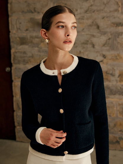Colorblock Crew Neck Cardigan Sweater