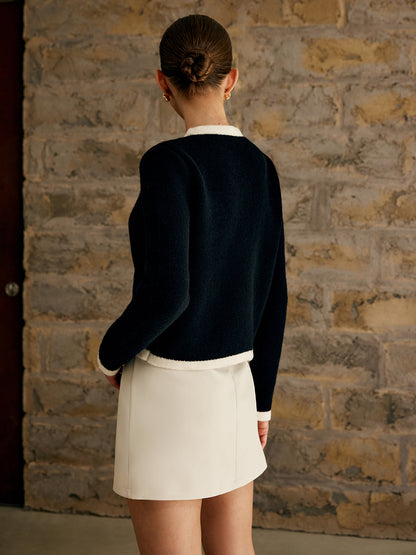 Colorblock Crew Neck Cardigan Sweater