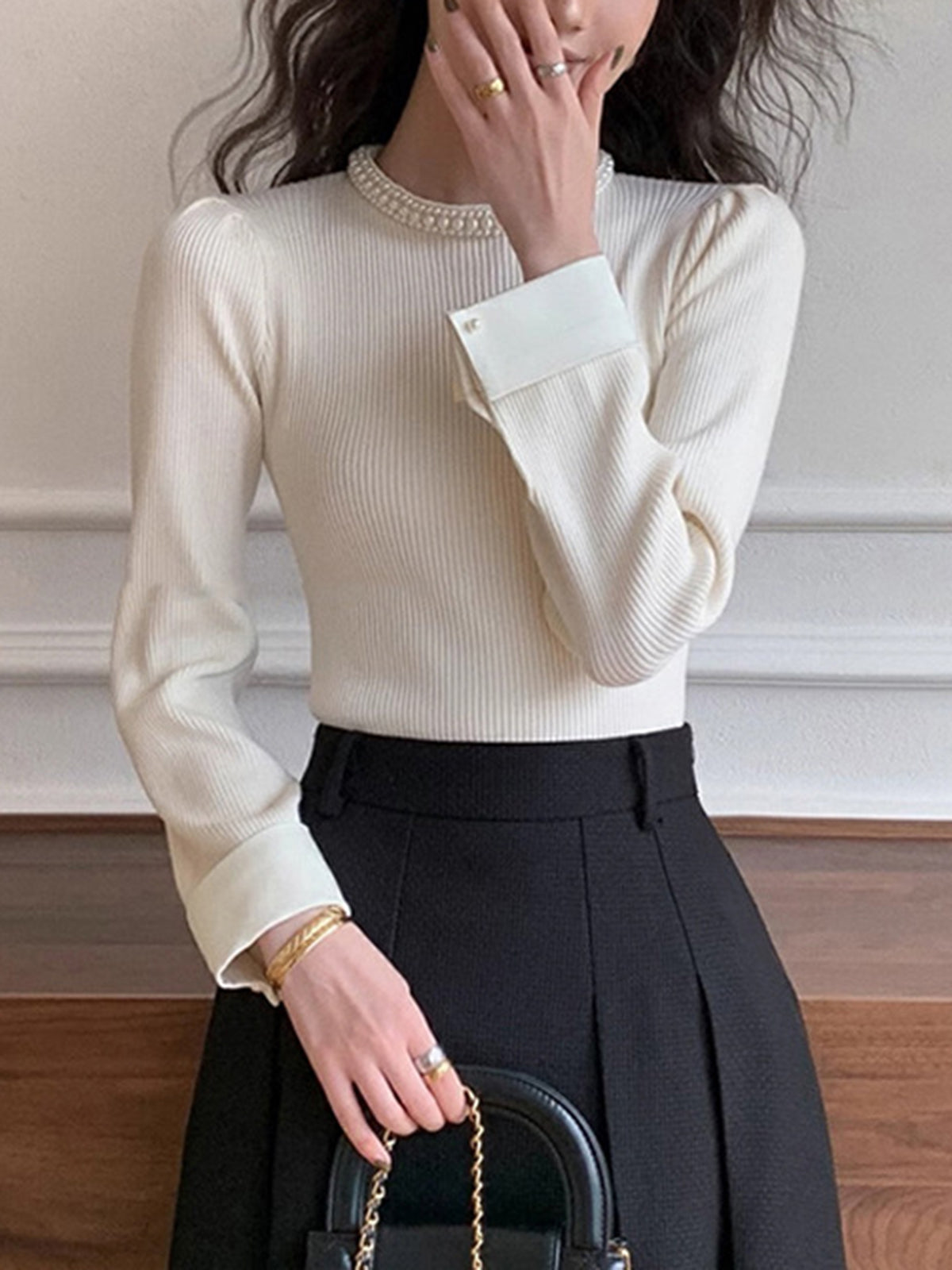 Classic White Button Sweater