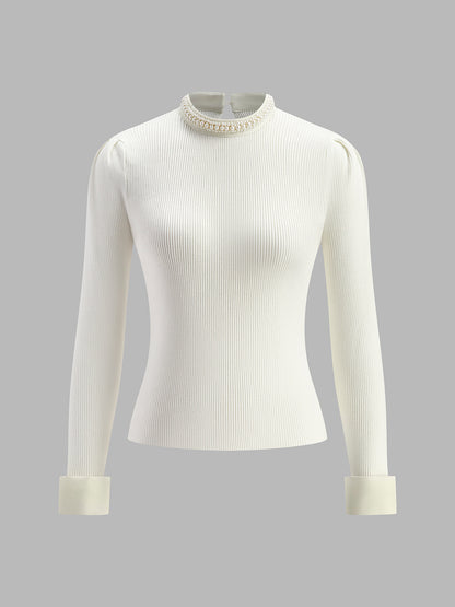 Classic White Button Sweater