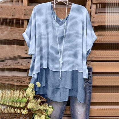 Relaxed Fit V-Neck Short Sleeve Women's Blouse - Nocini