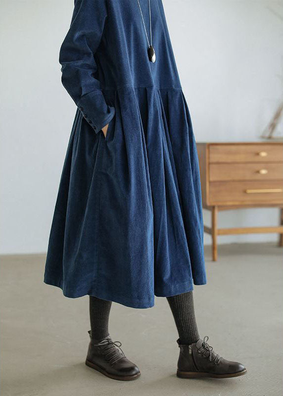 Corduroy Autumn/Winter Dress - Emilia-Blue-S-Nora Luxe