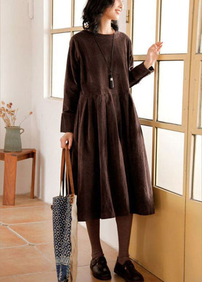 Corduroy Autumn/Winter Dress - Emilia-Brown-S-Nora Luxe