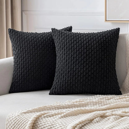 Corduroy Cushion Covers with Boho Style – Velvia-Black-40x40CM-The Livary
