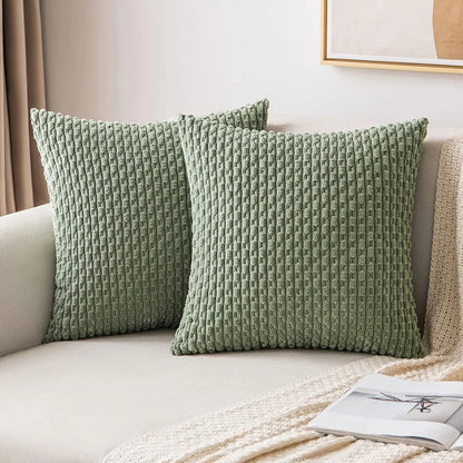 Corduroy Cushion Covers with Boho Style – Velvia-Green-40x40CM-The Livary