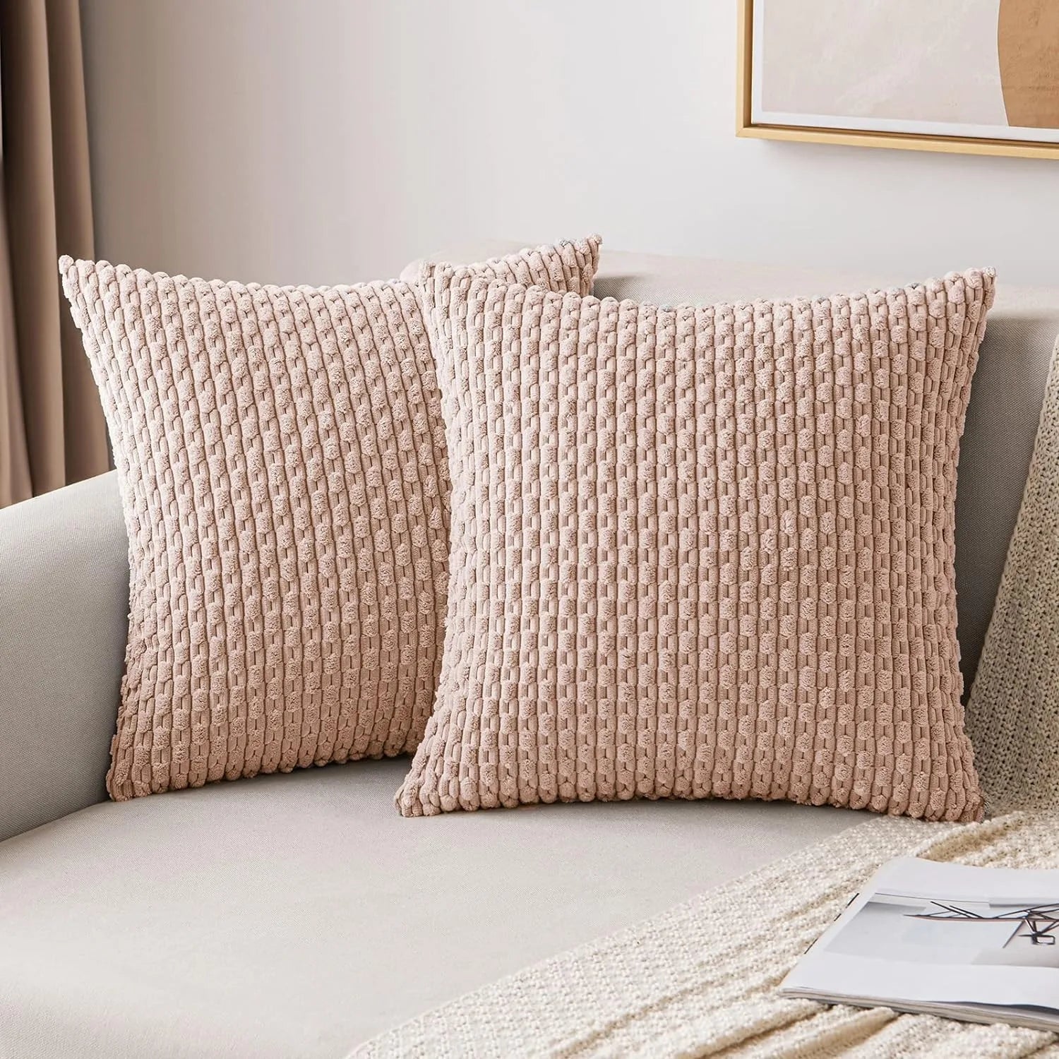 Corduroy Cushion Covers with Boho Style – Velvia-Pink-40x40CM-The Livary