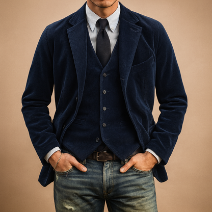 Men’s retro corduroy jacket with soft fabric and practical pockets, perfect for autumn and winter casual or formal outfits.