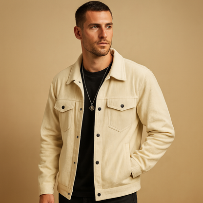 Men’s corduroy jacket with relaxed fit and timeless design, perfect for casual outfits and multi-season wear.
