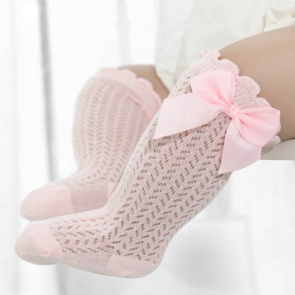 Cotton Baby Socks with Big Bow-Pink-0-12 Months (S)-Nora Luxe