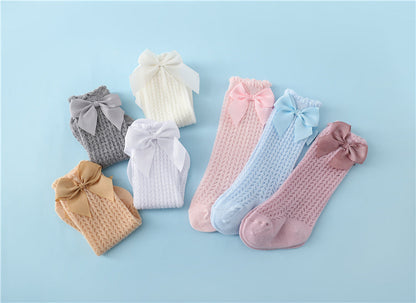 Cotton Baby Socks with Big Bow-White-0-12 Months (S)-Nora Luxe