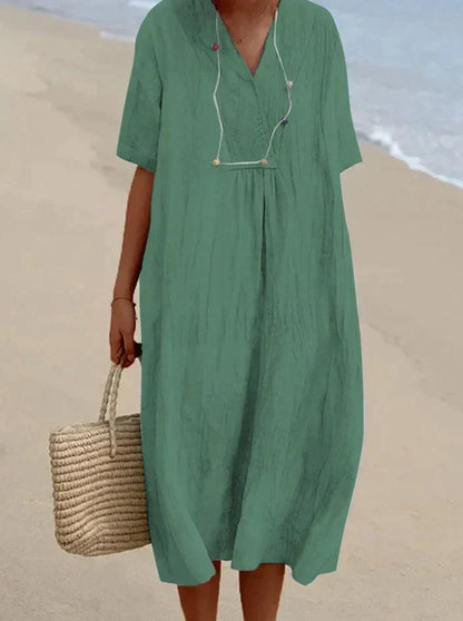 Cotton Linen Summer Dress - Aria-Green-S-Nora Luxe
