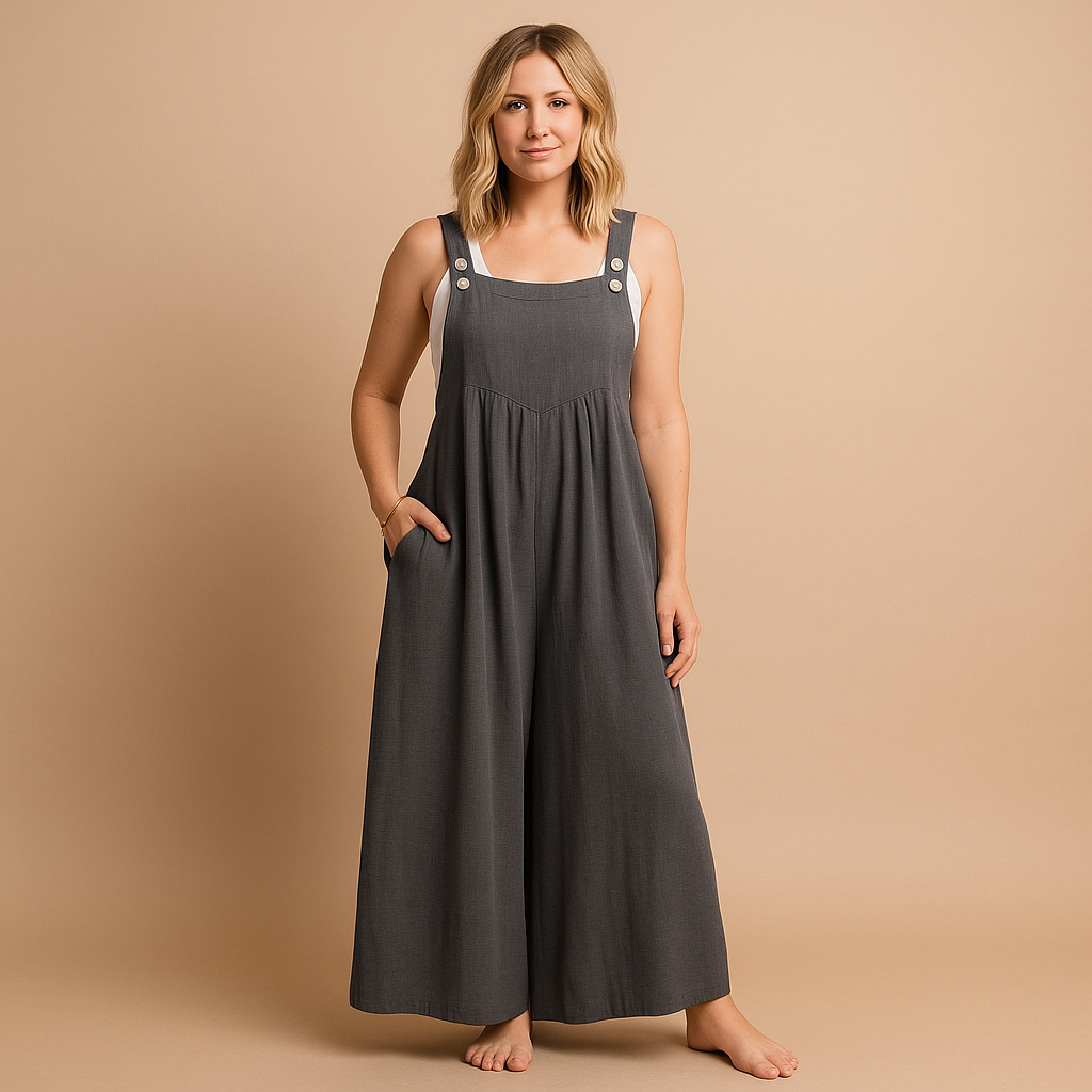 Women’s cotton overall jumpsuit with adjustable straps and loose fit, ideal for summer outings, errands, and casual wear.