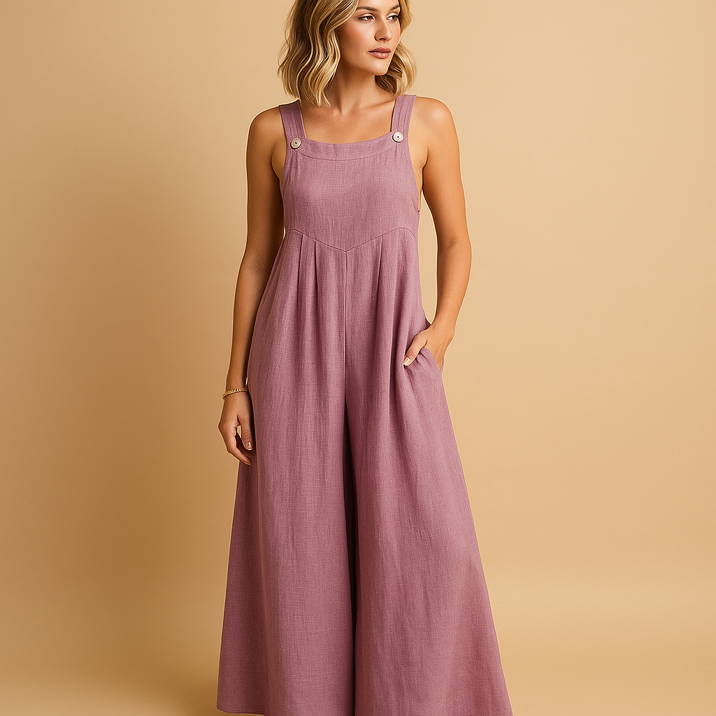 Women’s cotton overall jumpsuit with adjustable straps and loose fit, ideal for summer outings, errands, and casual wear.