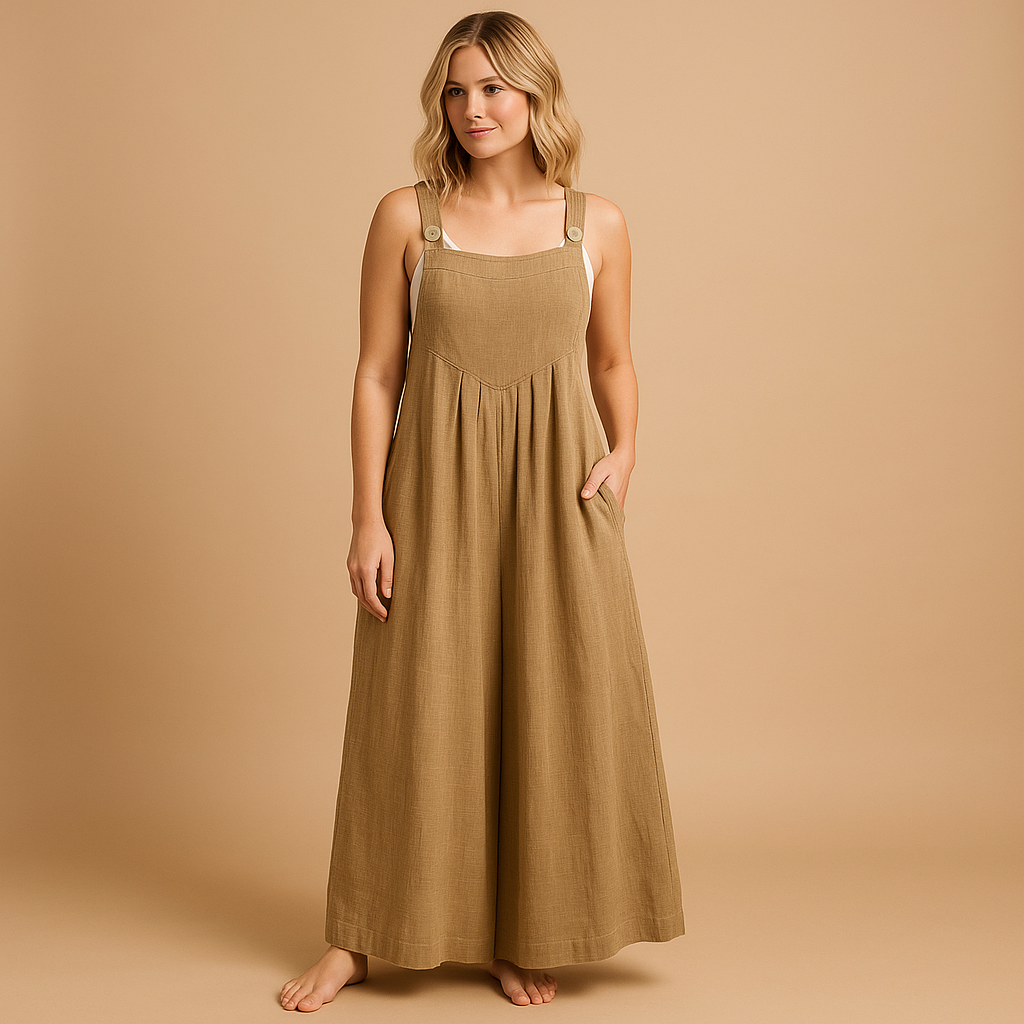 Women’s cotton overall jumpsuit with adjustable straps and loose fit, ideal for summer outings, errands, and casual wear.