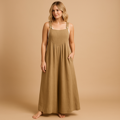 Women’s cotton overall jumpsuit with adjustable straps and loose fit, ideal for summer outings, errands, and casual wear.