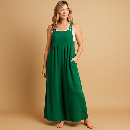 Women’s cotton overall jumpsuit with adjustable straps and loose fit, ideal for summer outings, errands, and casual wear.