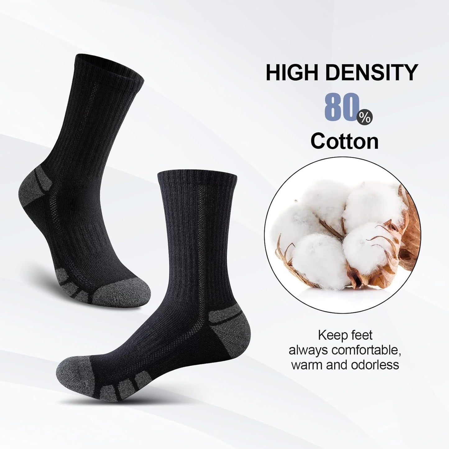 Cotton Sports Socks Unisex (6 Pairs) - Robin-Black-S - 6.5-8.5-Nora Luxe