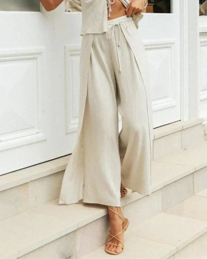 Cotton two-piece women's set with round neck and relaxed trousers – Tilda-S-Nora Luxe