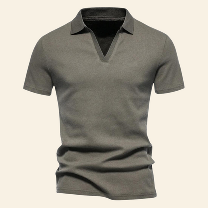 Cotton V-neck Polo - Oliver-Light Green-S-Nora Luxe
