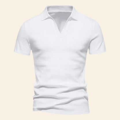 Cotton V-neck Polo - Oliver-White-S-Nora Luxe