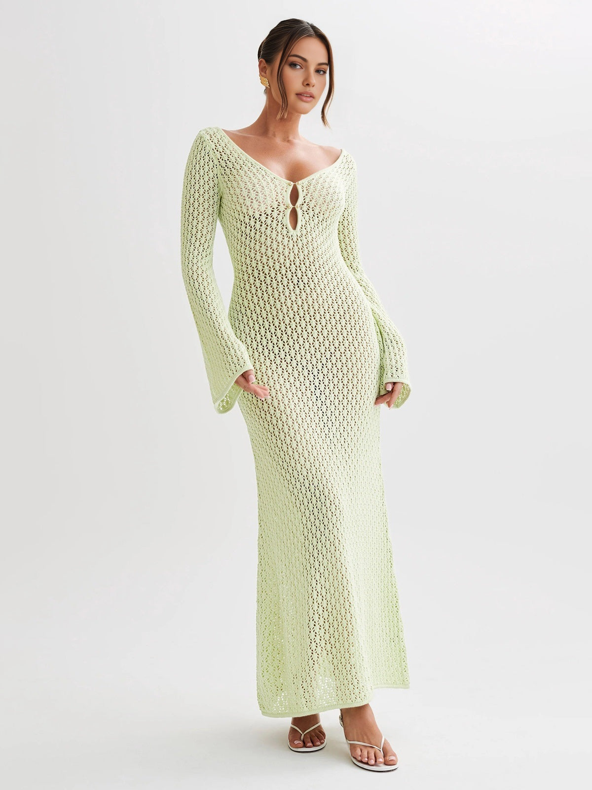 Flowy Maxi Dress with Open Back Design