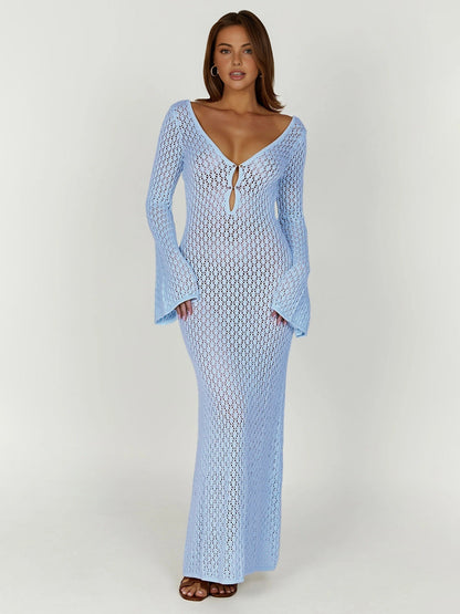 Flowy Maxi Dress with Open Back Design
