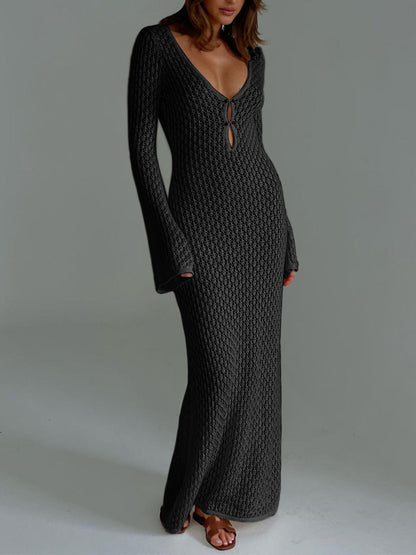 Flowy Maxi Dress with Open Back Design