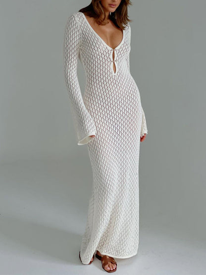 Flowy Maxi Dress with Open Back Design - Pexav