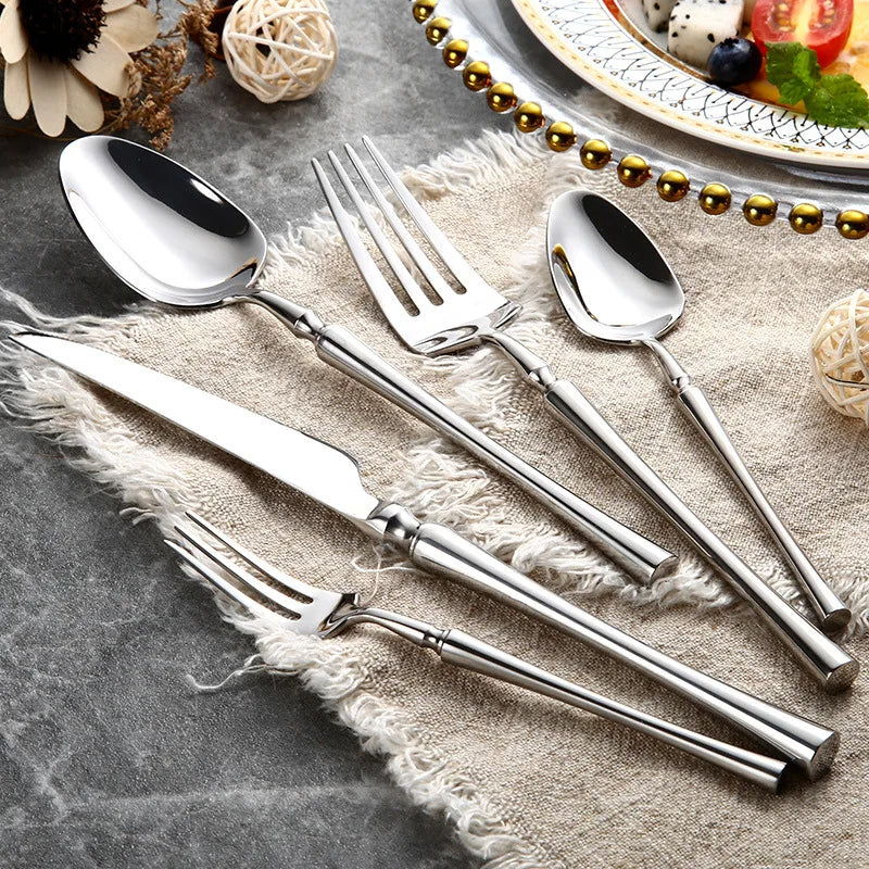 Contemporary Stainless Steel Flatware Set with Polished Finish