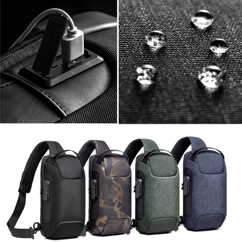 Small Secure Crossbody Bag with USB Charger for Men