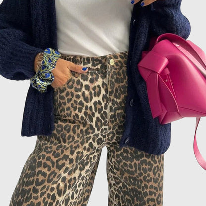 Classic Distressed Leopard Denim Jeans