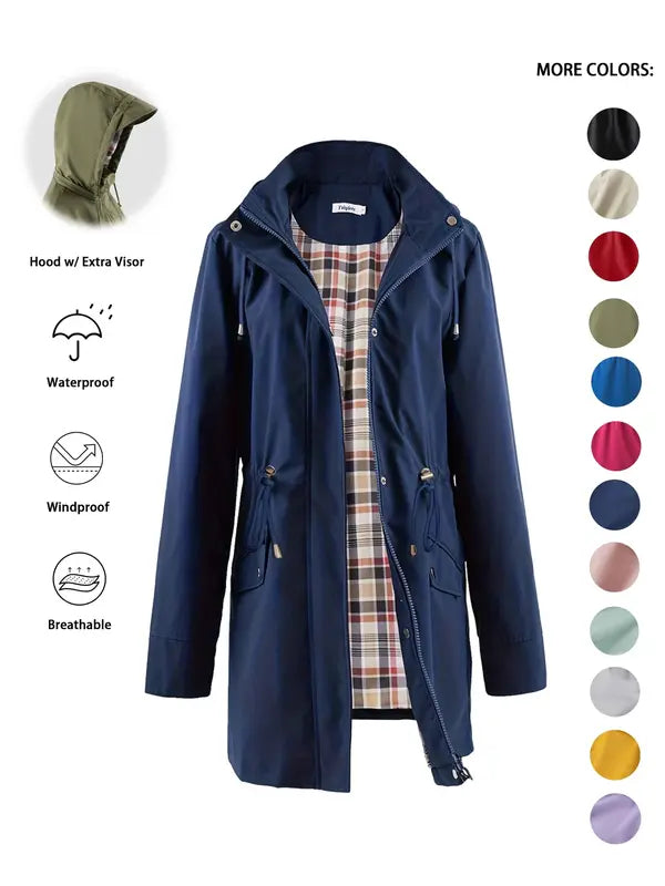 Relaxed Fit Hooded Water Resistant Trench Coat