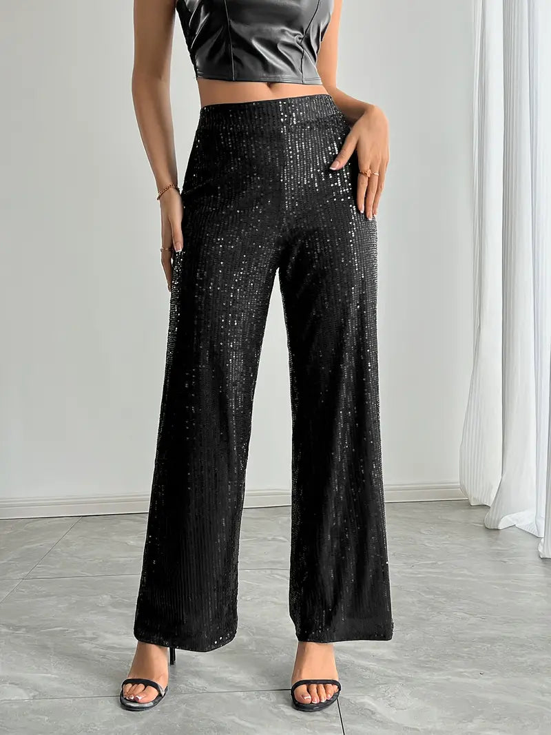 Glittery Wide Leg Women's Pants