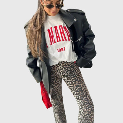Classic Distressed Leopard Denim Jeans