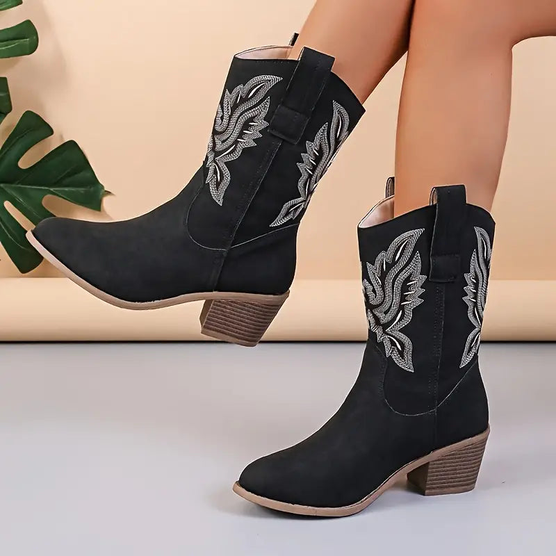 Fashionable Suede Mid Calf Western Boots