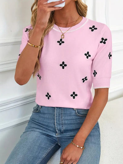 Casual Females Short Sleeve Floral Sweater - Nocini