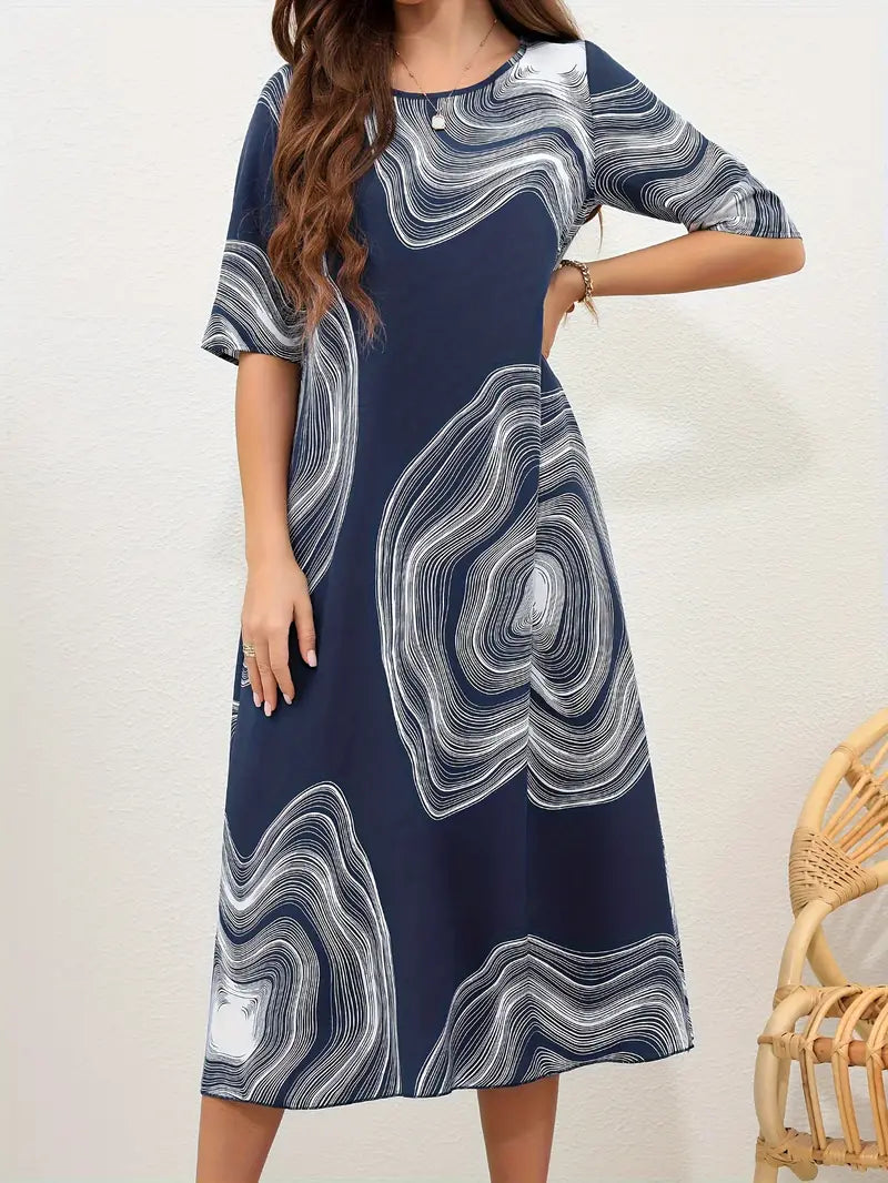 Casual Fit Abstract Print Midi Dress for Women - Nocini