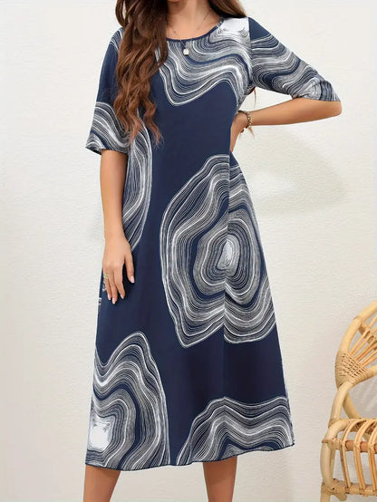 Casual Fit Abstract Print Midi Dress for Women - Nocini