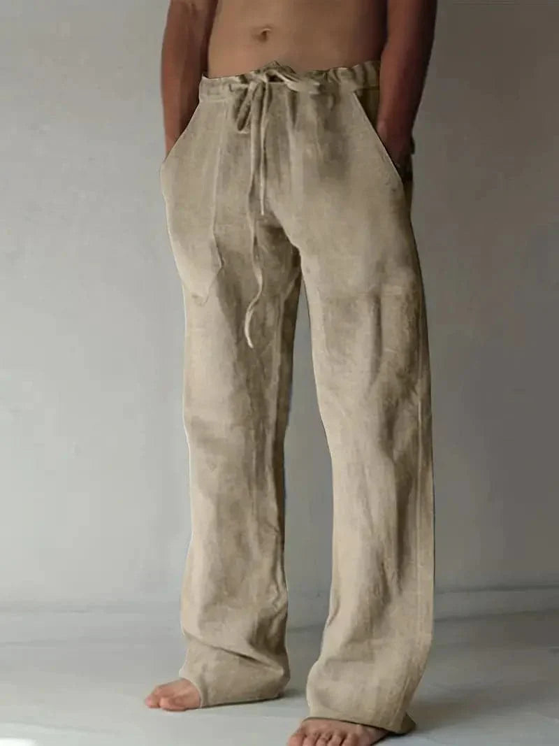 Comfortable Linen Blend Casual Drawstring Trousers