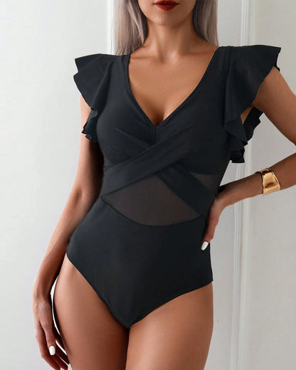 Women's Cute Ruffled Cap Sleeve Swimwear