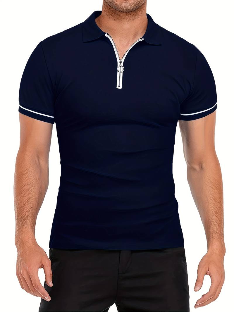 Men's Slim Fit Polo Shirt Short Sleeve Half Zip