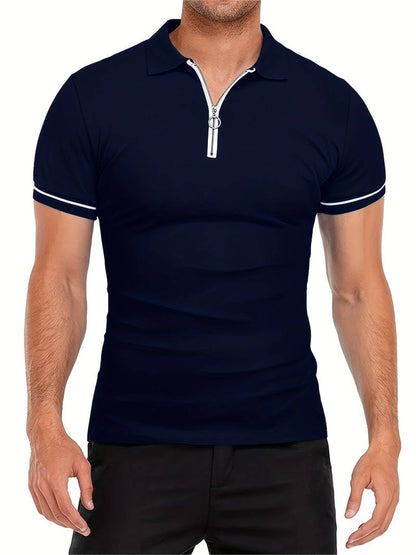 Men's Slim Fit Polo Shirt Short Sleeve Half Zip