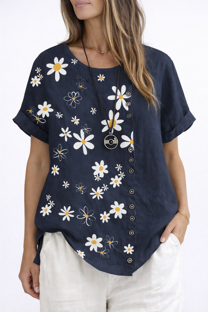Casual Floral Short Sleeve Women's Tee