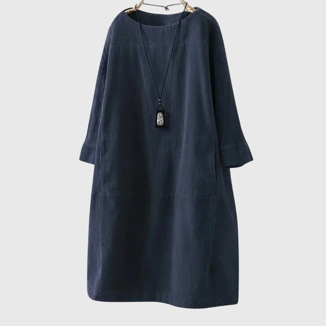 Casual Button Front Corduroy Dress