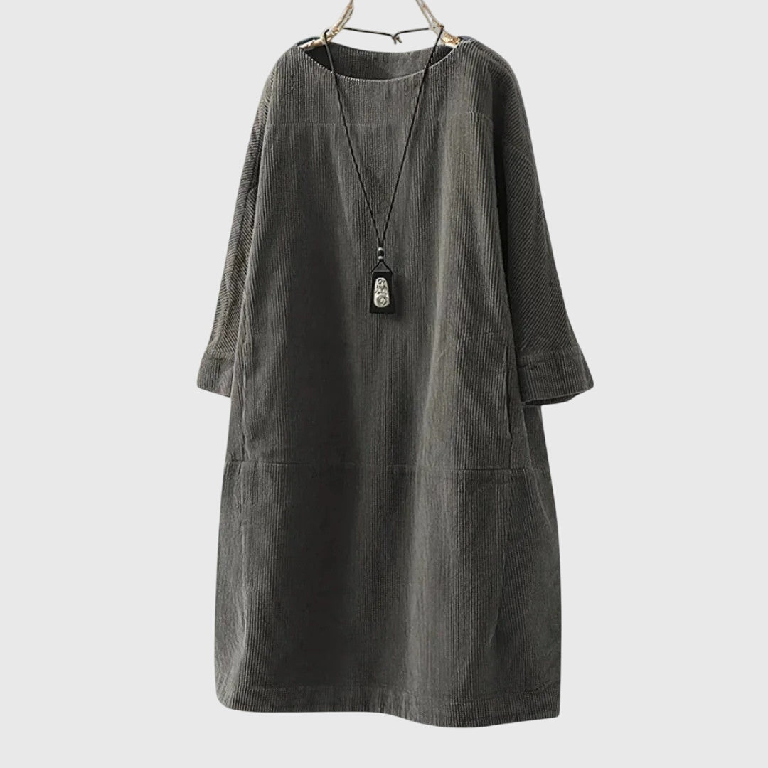 Casual Button Front Corduroy Dress