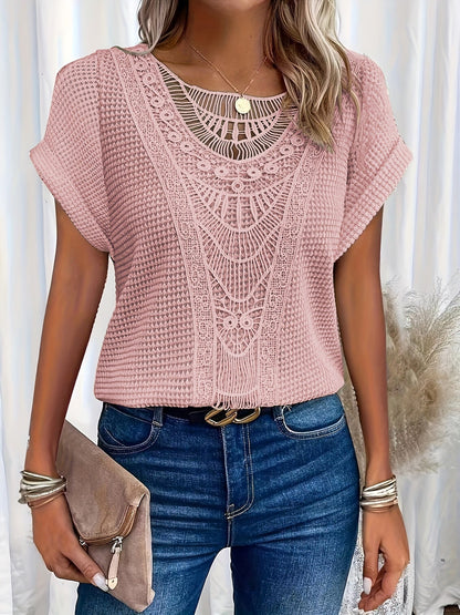 Women's Lace Trimmed Round Neck Top