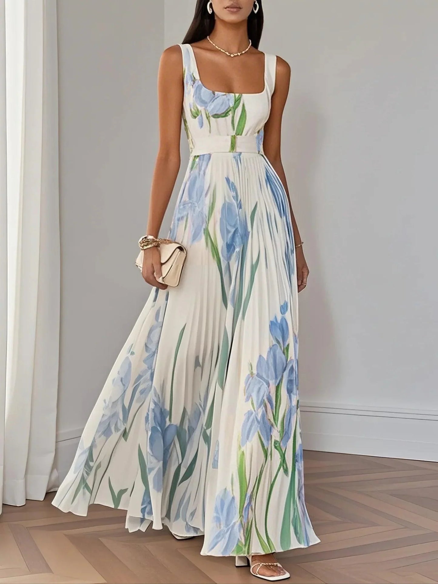 Elegant Floral Floor Length White Dress