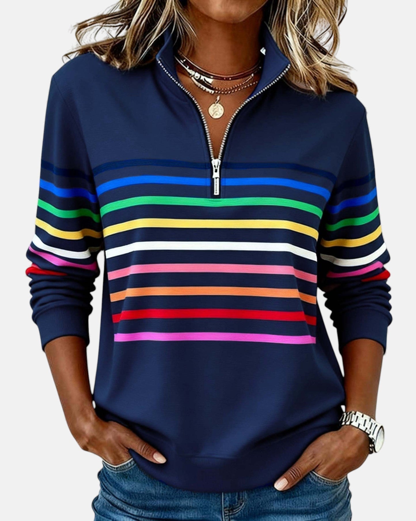 Colorful Striped Zip Up Hoodie