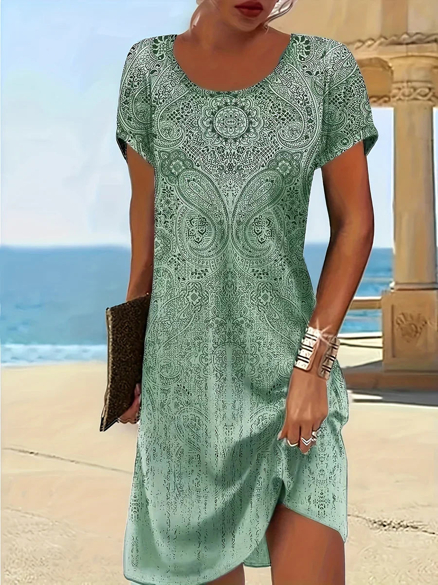 Casual Fit Short Sleeve Midi Dress - Nocini
