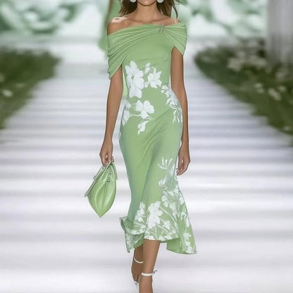 Casual Off Shoulder Floral Midi Dress for Women - Nocini
